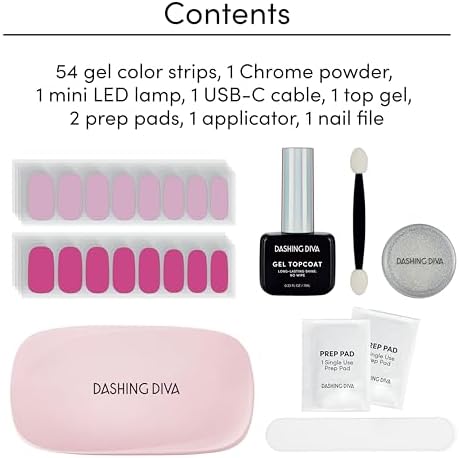 Dashing Diva Chromagic Gel Nail Strips - Pink Orbit - Easy UV Free, Chip Resistant, Long Lasting Gel Nail Stickers and Chrome Powder