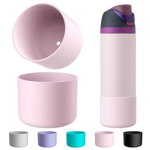 Comheral 2PCS Silicone Water Bottle Boot for Owala 24oz, Anti-Slip Protective Sleeve Bottom Bumper for FreeSip, Twist, and Flip Stainless Steel Bottles, Dishwasher Safe and BPA Free (Pink)