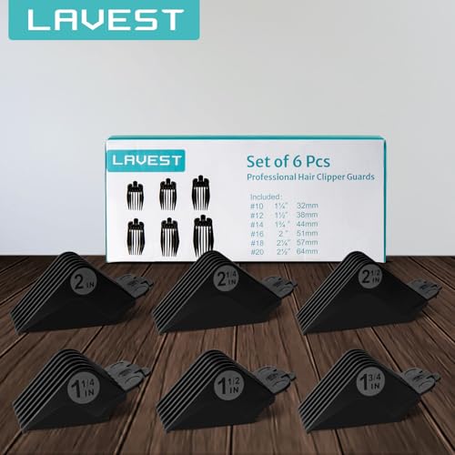 Clipper Guards Set 10 12 14 16 18 20 Compatible with Most Wahl Clippers, Clipper Guides Replacement - 1.25" to 2.5", 6 Piece Set, Black Color