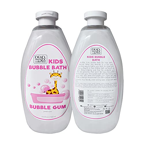 Dead Sea Collection Bubble Bath Kids with Bubble Gum Scent - Cleansing and Moisturizing Liquid Bath Pure Dead Sea Minerals - Pack of 2 Large Bottles (67.6 fl.oz)
