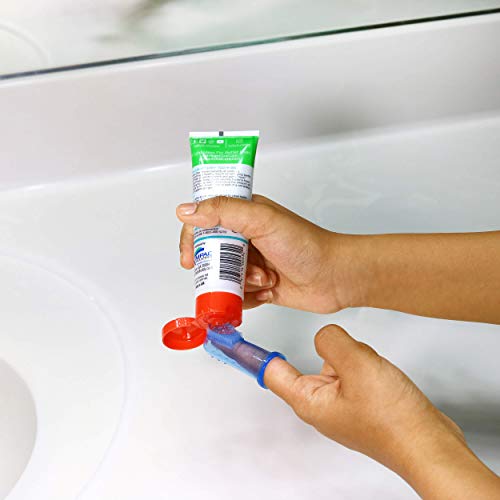 Brilliant Baby Finger Toothbrush - Silicone Gum Massager and Teether Brush for Infant and Toddler, 3 Months Old and Up, Gum and Tooth Cleaner, for Teething Relief- Oral Care, Blue/Clear, 2 (Pack of 2)