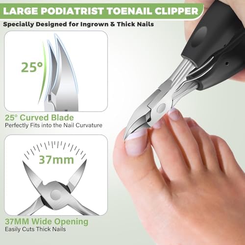 2025 Toenail Clippers for Seniors Thick Toenails, Angled Head Large Toe Nail Clippers for Thick Nails for Men, Heavy Duty Ingrown Toenail Clippers with Wide Jaw, Slanted Nail clippers with Long Handle