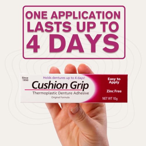 Cushion Grip Thermoplastic Denture Adhesive, 0.35 oz Travel Size (Pack of 3) | Refits and Tightens Loose Dentures On The Go | Non-Glue Adhesive, Acts Like a Soft Reliner