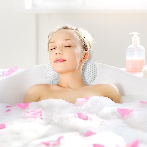 Bath Pillow Bathtub Pillow with 3 Non-Slip Suction Cups,Bath Pillow for Tub-Comfortable Bathtub Pillows for Neck Head and Back Support,Extra Thick and Soft Air Mesh Pillow for Bath,White