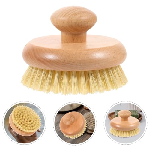 Cleaning Scrubber Body Brush Round Handle Wood Dry Brush Body Exfoliating Brush Back Skin Scrubber Bath Shower Brush for Home Men Bath Shower Body Wash Scrubber