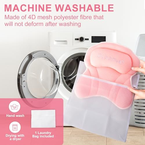 Bath Pillows for Tub, Bath Pillow Luxury Bathtub Pillow, Comfy Bath Tub Pillow for Bathtub for Head and Neck with Non-Slip Suction Cups for Tub, Relaxing Bath Accessories Spa Gifts-Pink