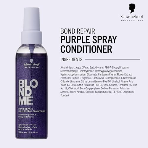BlondMe Bond Repair Purple Spray Conditioner for Blonde Hair | Neutralize Yellow & Brassy Tones | Strengthen, Repair, & Prevent Breakage | For Moisturized, Healthy-Looking Cool-Toned Blondes, 5 Fl Oz