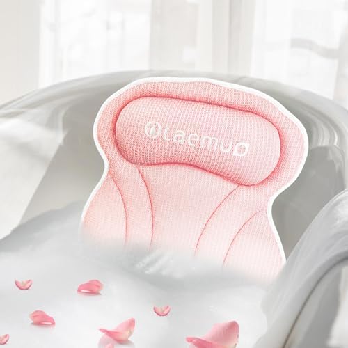Bath Pillows for Tub, Bath Pillow Luxury Bathtub Pillow, Comfy Bath Tub Pillow for Bathtub for Head and Neck with Non-Slip Suction Cups for Tub, Relaxing Bath Accessories Spa Gifts-Pink