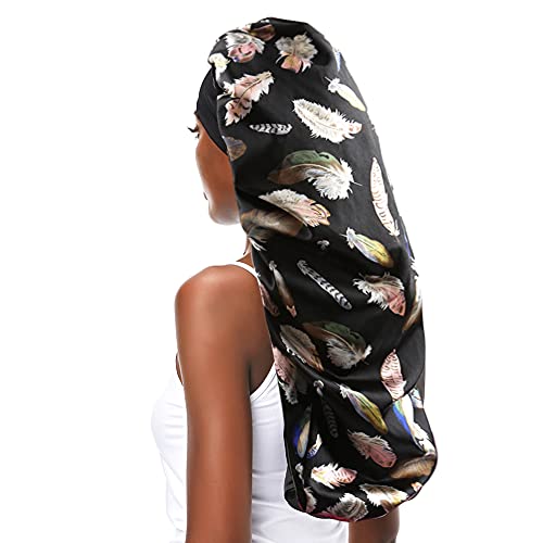 Braids Hair Long Bonnet Silky Satin for Women Dreadlocks Locs Curly Long Hair Sleeping Black Breathable Sleep Cap