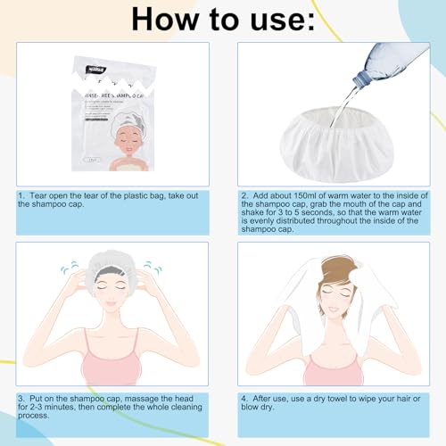 2025 Shampoo Caps No Rinse, Portable Rinse Free Shower Cap that Shampoos for Home, Nursing Home, Outdoor Travel, Surgery, Hospitalization, Mobility Impaired and Seniors (12 Pack)