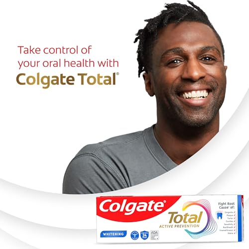 Colgate Total Whitening Toothpaste Gel, 10 Benefits, No Trade-Offs, Freshens Breath, Whitens Teeth and Provides Sensitivity Relief, Mint Flavor, 4 Pack, 5.1 Oz Tubes