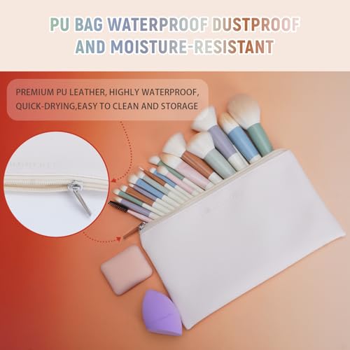 Colorful Series 18-Pcs Makeup Brush Set with Soft, Cruelty-Free Synthetic Bristles, Wooden Matte Handles, 2 Latex-Free Makeup Sponges & Travel Storage Bag – Face & Eye Brushes for Makeup