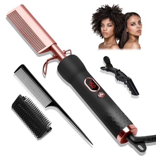 Hot Comb for Wigs Human Hair with 12 Temp Settings Heating Up to 450°F,Pressing Combs 110-240V Straightening Comb for Black Hair
