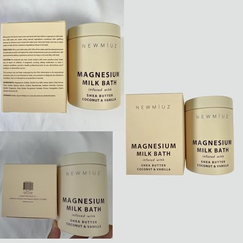 Creamy Magnesium Milk Bath Soak Powder Moisturize Soften Skin Coconut Vanilla Shea Butter Luxury Spa Bath Salt Relaxation Selfcare Gifts for Women
