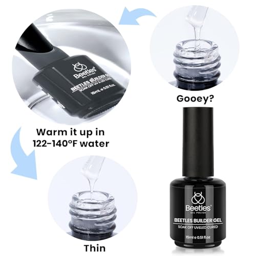 Beetles Low Heat Builder Nail Gel 0.51 OZ 7 in 1 Clear Strengthener Gel for Weak & Thin Nails Building Nail Apex & Extension with Detachable Liner Nail Brush for Beginners & DIY Salon Manicure