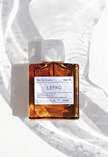 KORRES Lefko Eau de Toilette Spray, Lily of the Valley Top, Rose & Peony Heart, Musk Powder White Sandalwood Base, Floral Pudrid Moscusy Scent for Women & Men, Unisex Vegan Fragrance, 1.69 Fl Oz