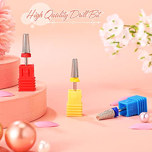 Honoson 3 Pcs Carbide 5 in 1 Nail Drill Bit Set Two Way Rotate Use for Both Left and Right Handed,Xf,F,M 3/32 Inch Drill Nails for Acrylic Nail Gel Fast Remove(Silver)