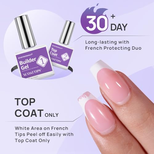 btartboxnails Nail Tips Builder Gel Set - 15ml Nail Tip Builder Gel 15ml Top Coat with Gel Nail Glue for French Tip Gel Nails 30+Days Long Lasting