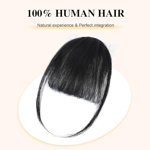 BOGSEA Clip in Bangs Real Human Hair Bangs Hair Clip with Temples Hairpieces for Women Natural Looking Fringe Hair Extension for Daily Wear(Wispy Bangs, (Black))