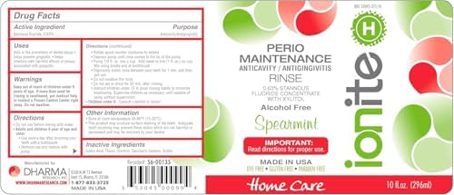 Ionite-H Home Care 0.63% Stannous Fluoride Perio Maintenance Rinse Mouthwash - with Mixing Cup/Shaker and Dispensing Pump (10 Fl oz, Spearmint)