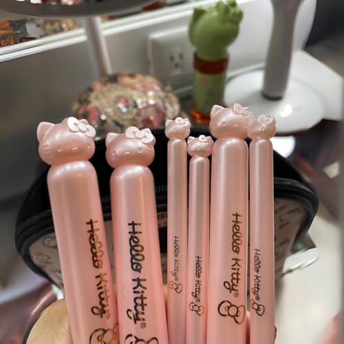 Impressions Vanity 6 PCs Makeup Brush set with Hello Kitty Kawaii Icon and Aluminum Ferrule, Super Soft Makeup Brushes for Foundation, Face Powder, Blending, Defined Shadow, Eye Shadow (Pink)