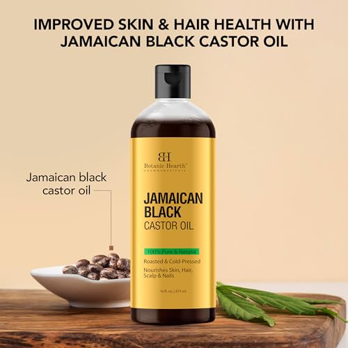 Botanic Hearth Jamaican Black Castor Oil (16 Fl Oz) | Roasted & Cold|Pressed | Promotes Hair Growth & Natural Skin Care | Ideal For Massage, Scalp, Hair & Nails