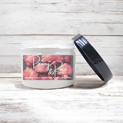 Body Powder for Men & Women Scented Peony & Rose, Perfume Dusting Powder, Bath Powder with Fragrance & Essential Oils, Talc Free 8oz Container, Made in USA