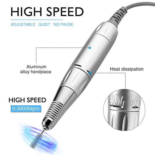 30000RPM Portable Nail Drill Machine, AZ GOGO Professional Rechargeable Electric Efile Nail Drill for Acrylic Gel Nails, Manicure/Pedicure, Polishing, Cuticle - Salon or Home Use(Blue)