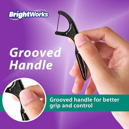 Brightworks ECO Sustainable Floss Picks - 225 Count - PFAS Free - Made in USA Charcoal + Mint Infused 100% Post-Consumer Recycled Plastic with Micro-Crystals for Oral Care Hygiene Gum Health