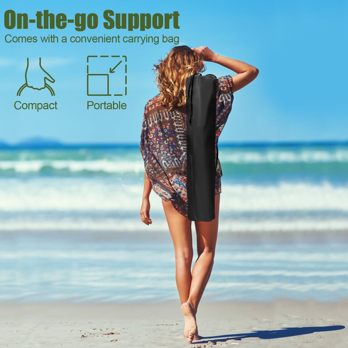 Hasteel Folding Beach Chair for Adults, Low Seat Camping Chair with High Back, Wide Seat Chair with Cup Holder & Carry Bag, Heavy Duty Portable Chair for Outdoor Picnic Travel - Black