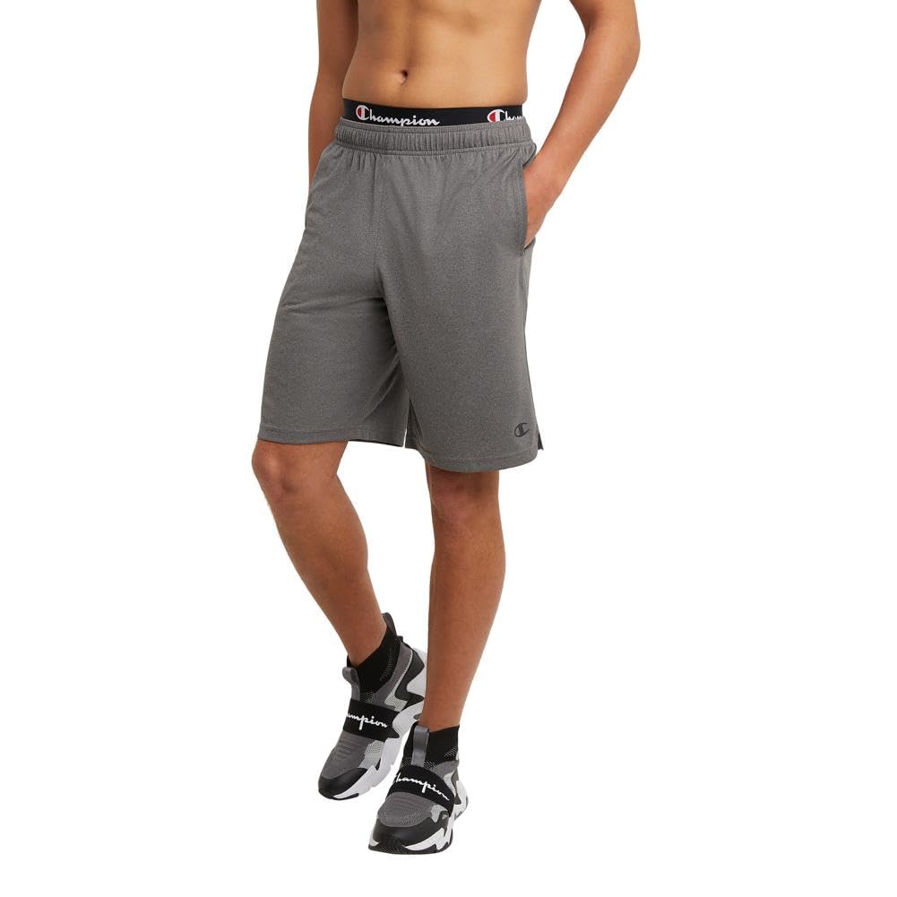 Champion Sport, Moisture Wicking, Athletic Men, Gym Shorts (Reg. or Big, Granite Heather C Logo, Large Tall