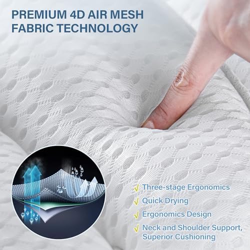 Bath Pillow Bathtub Pillow for Tub Luxury Bath Tub Pillows for Tub Neck and Back Support with 4D Air Mesh Fabric and 8 Strong Powerfull Non-Slip Suction Cups Relaxing Bath Accessories Spa Gifts, White