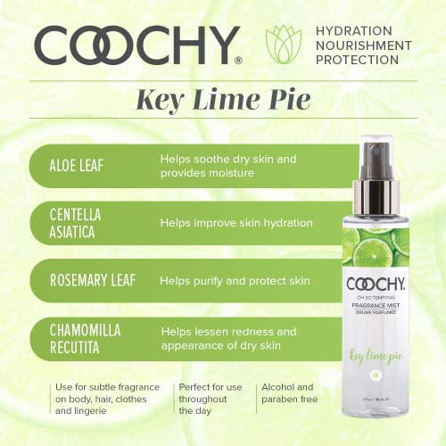 Coochy Fragrance Mist Body Spray - Organic, Unique Boost of Scent for Skin & Hair - Infused w/Lime, Citrus & Vanilla - Key Lime Pie, 4floz/118ml