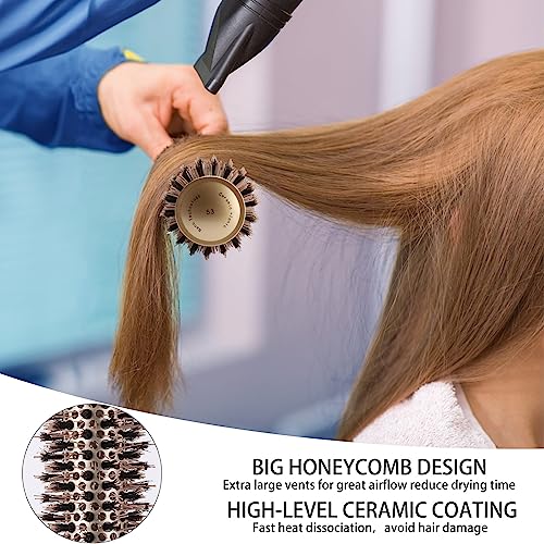 3 Pcs Boar Bristle Round Brush for Blow Drying, Nano Thermal Ceramic and Ionic Tech Hair Brush for Curling and Straightening - Large,Medium and Small Round Brushes