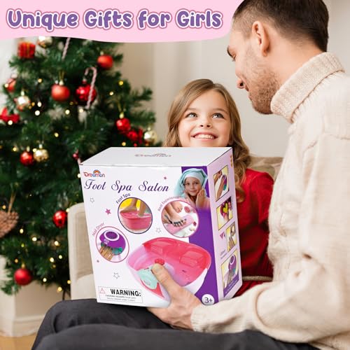 Kids Foot Spa & Nail Kit - Kids Spa Day Kit for Girls with Mask Foot Bath and Nail Dryer - Manicures Pedicure Toy Kit Nail Art Salon Girl Stuff - Christmas Birthday Gifts for 6 7 8 9 10-12 Year Old