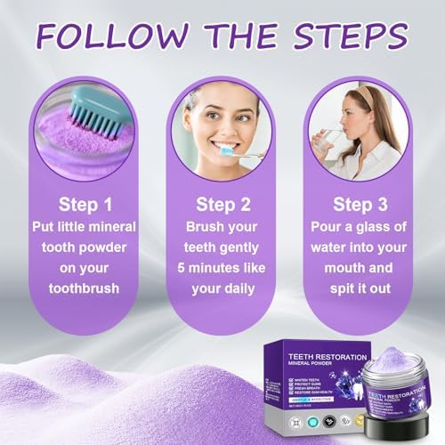 2025 New Teeth Restoration Mineral Powder Purple Natural Mineral Tooth Powder for Teeth Whitening Tooth Strengthening & Gum Care Fresh Breath