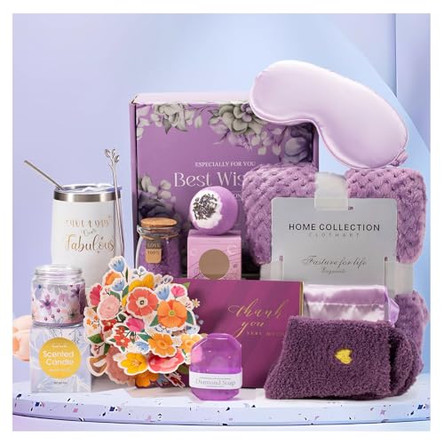 Birthday Gifts Unique for Women Get Well Soon Gifts, Self Care Baskets Bath Set Care Package Thinking of You Gifts Relaxation Gifts for Women Mom Her Friend Wife Grandma w/ Blanket