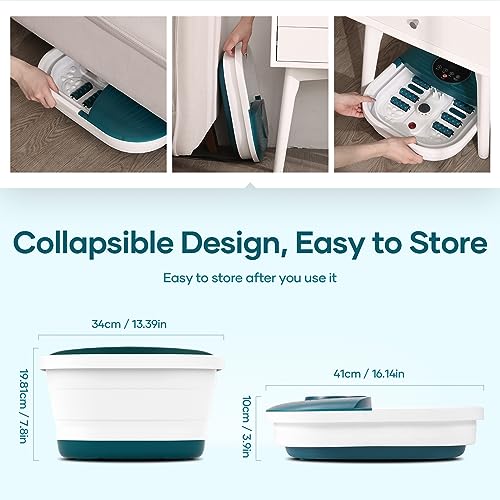 CURECURE Collapsible Foot Spa Bath Massager with Heat, Bubble and Timer, 95-118℉ Adjustable Temperature Fast Heating with Pedicure Stone and Massage Rollers for Feet Stress Relief at Home