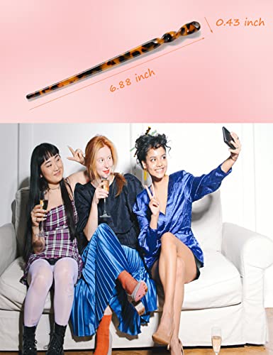 Acetate Tortoise Shell Hair Sticks - Leopard Print Hair Pins, 12 Pieces for Long Hair - Chinese Hair Styling Accessories for Women & Girls