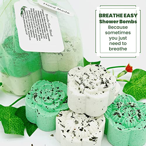 Breathe Easy Aromatherapy Shower Bombs (5PK XTRA STRENGTH) – Menthol, Peppermint, Rosemary Essential Oils – Ease Sinus, Colds, Cough, Congestion – Spa Christmas Gift (Add Shower Bomb Bag)
