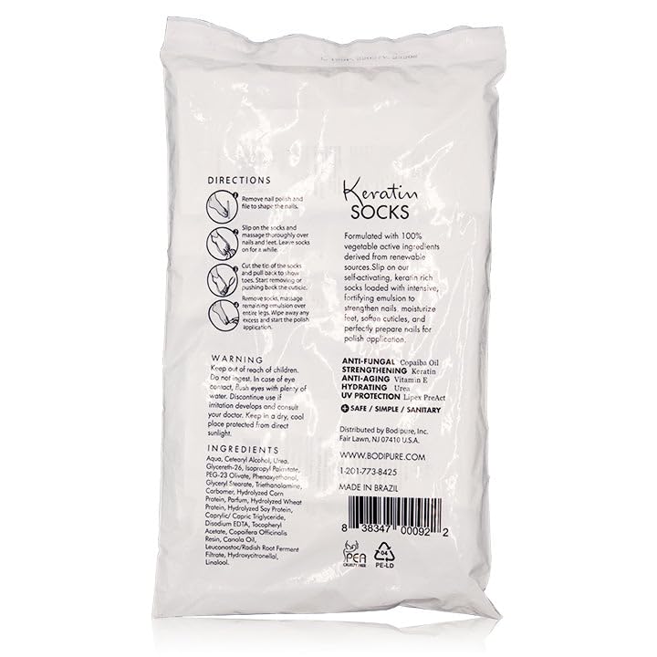 Bodipure All-In-1 Moisturizing Foot Mask, Keratin & Vitamin E Foot Mask for Dry Cracked Feet, Callus & Heel Softening, Easy-to-Use Pedicure Foot Repair, Chemical-free Feet Treatment 12 Pairs