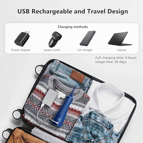 LF Water Flosser for Teeth Cleaning and Flossing Pick, DIY 4 Modes Rechargeable Cordless Oral Irrigator, IPX7 Waterproof Portable Electric Dentel Flossers for Home and Travel, Blue