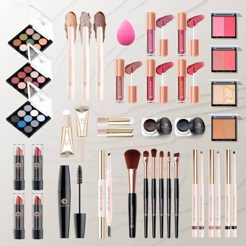 Color Nymph Professional Makeup Kits For Girls, Teenage Girls Makeup Kit with Storage Case Make Up Kit For Women Cosmetics Full Kit, Individual Packing Eyeshadow Blush Lipstick Mascara etc -Gold