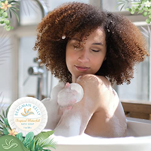 BERGMAN KELLY Round Soap Bars, 2in1 Shampoo & Conditioner 2-Piece Set (Tropical Waterfall, 1 oz each, 100 pc), Delight Your Guests with Revitalizing & Refreshing Sanitary Toiletries & Hotel Amenities