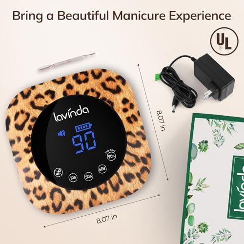Lavinda LED Nail Lamp UV Light for Gel Nails 54W Cordless Rechargeable UV Lamp Nail Light with 4 Timer, 2X Faster Professional Gel Polish Curing Nail Dryer for Salon Use-Leopard Print