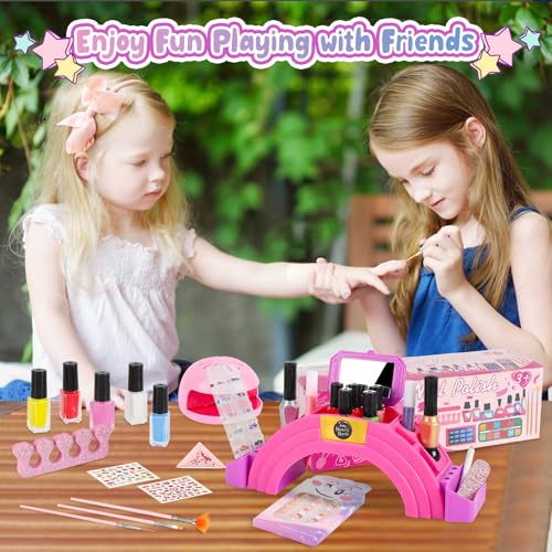 Kids Nail Polish Set for Girls, 28Pcs Nail Art Kit with Nail Dryer, Non-Toxic Peel-Off Water-Based Nail Polish Christmas Birthday Gifts Toddlers Kids Girls Toys Ages 3 4 5 6 7 8+