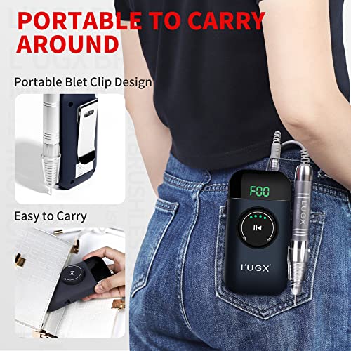 L'UGX Nail Drill 35000RPM Professional Brushless Electric Machine, Rechargeable Cordless Nail Efile for Acrylic Gel Nails, 8Pcs Nail Drill Bits, Low Noise Low Vibration