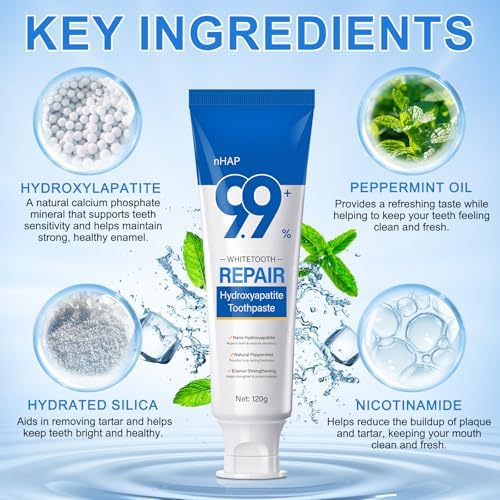9.9% Hydroxyapatite Toothpaste, (2PCS) Nano Hydroxyapatite Toothpaste for Enamel Protection and Tooth Strengthening, Gentle Mint, Fresh Breath, Daily Use for Oral Health