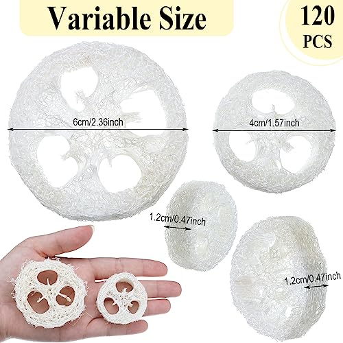 Bokon 120 Pcs Natural Loofah Slices for Soap Making Bulk Reusable Natural Loofah Sponge Organic Exfoliating Bath Shower Luffa Small Scrubber, Bright White