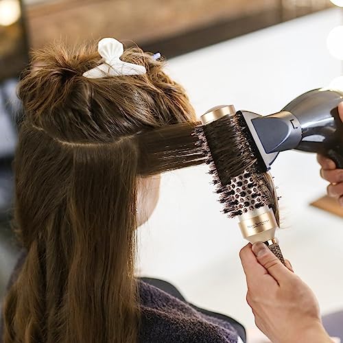 3 Pcs Boar Bristle Round Brush for Blow Drying, Nano Thermal Ceramic and Ionic Tech Hair Brush for Curling and Straightening - Large,Medium and Small Round Brushes